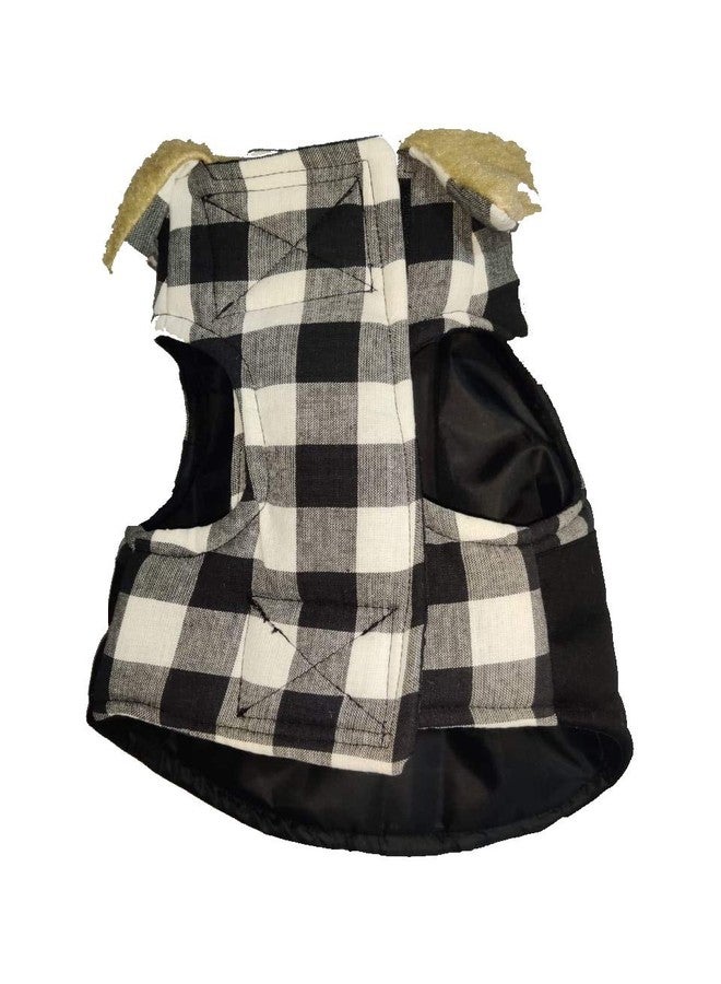 Choostix Brit Checkmate, Dog and Cat Jacket, Winter Wear, Fur Collar, Plaid Fabric with Golden Button, Black & White Designer Checks, 2XL, 300g, Large, 300 g - Image 4